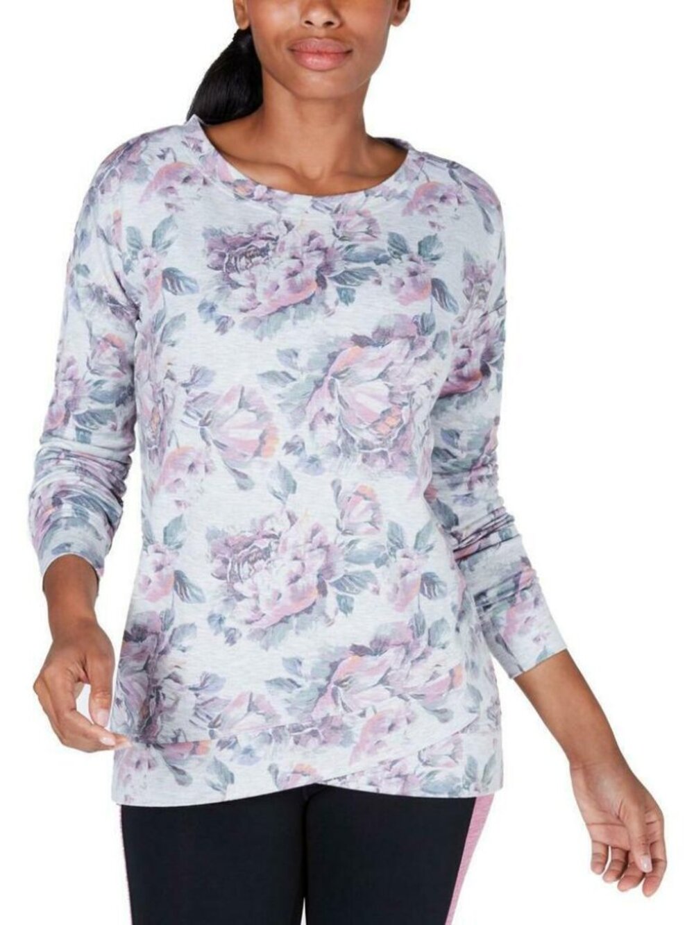 Ideology Womens Activewear Floral Print Workout Sweatshirt